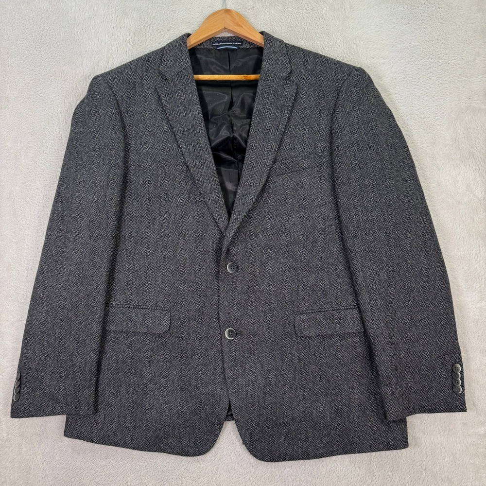 NEW‎ Tommy Hilfiger Mens 44R Herringbone Wool Blend Blazer Suit Jacket Dark Gray